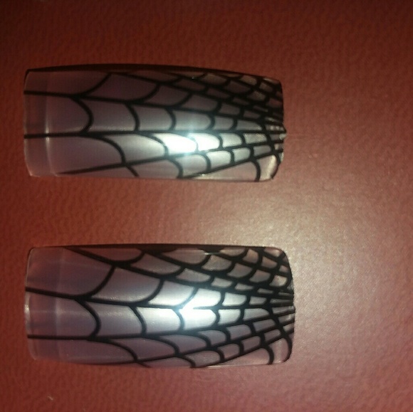 Spiderweb Acrylic Multicolored French Nail Tips - Picture 3 of 4